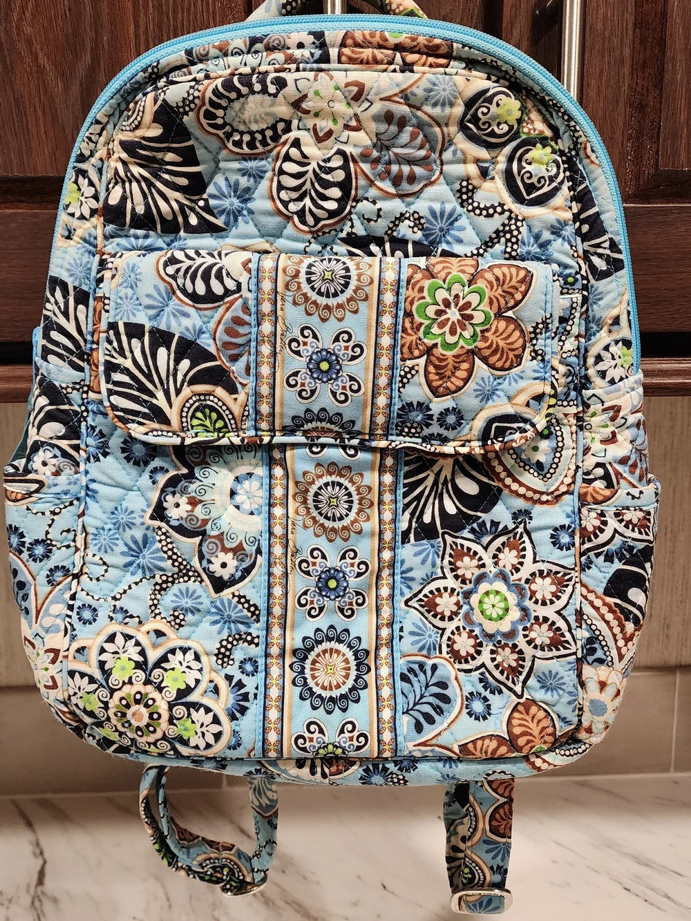 Vera Bradley Light Blue Quilted Floral Paisley Backpack